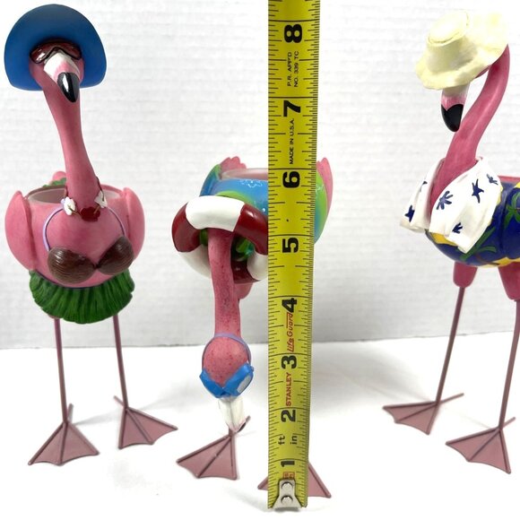 Tropical Pink Flamingo Family Flock Set 3 Tea Votive Candle Holders Beach Ocean - Picture 3 of 15